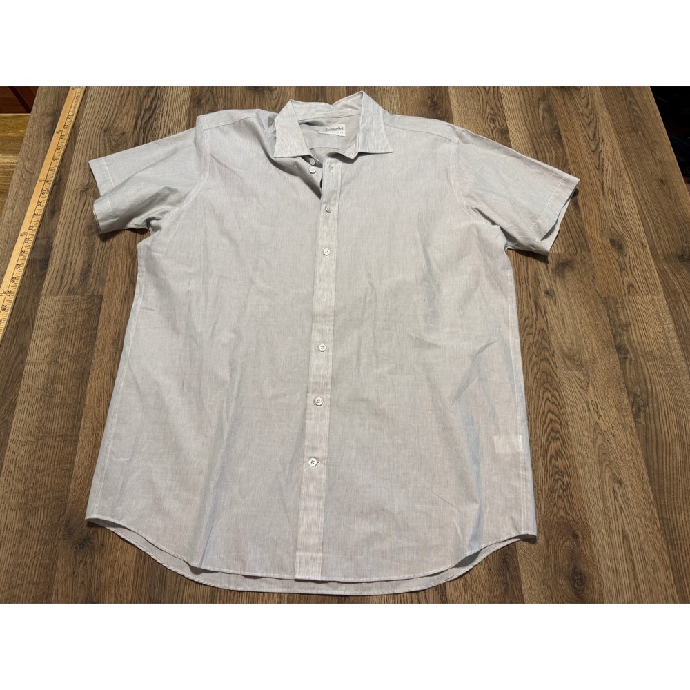 Trumaker Short Sleeve Button Down Mens Large Blue White Striped Casual Excellent